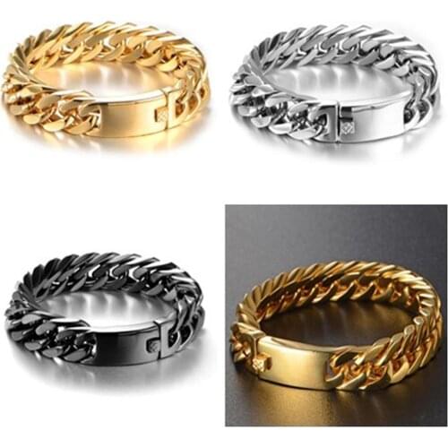 Curb Cuban Link Bracelet For Men Jewelry Punk Gold/Black Color Heavy Big Chain Link Men Stainless Steel Bracelet Pulseras