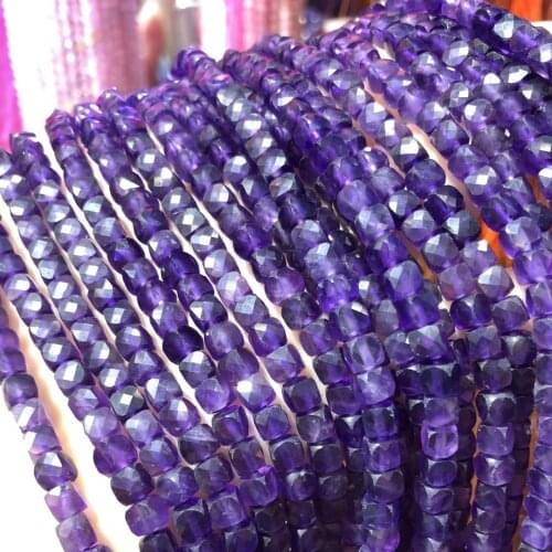 Natural Stone Beads Faceted Amethysts Square Shape Loose Beads For Jewelry Making DIY Necklace Bracelet Accessories 4x4mm
