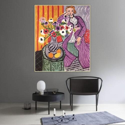 Citon Henri Matisse《Purple Robe and Anemones》Canvas Oil Painting Artwork Poster Picture Wall Decor Home Living Room Decoration