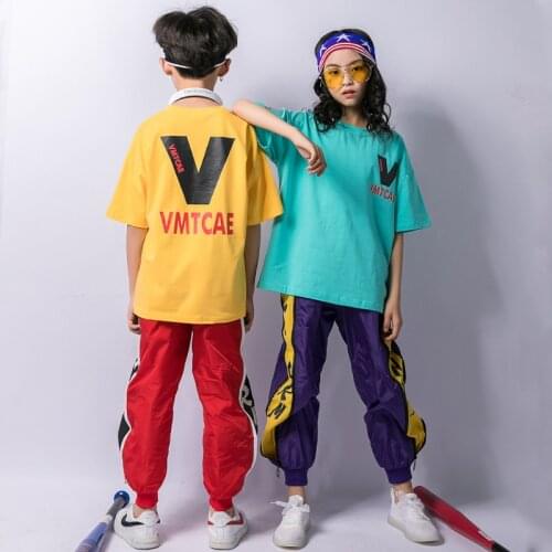 Kids Hip Hop Clothing Short T Shirt Top Performance Show Jogger Pants for Girls Boys Jazz Dance Costume Ballroom Dancing Clothes