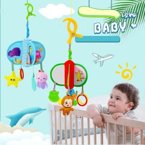 Baby Rotary Cartoon Toys with Rattles Wind Chime BB Squeaker Teether Mirror Carseat Stroller Cot for Newborn 0-3-6-12 Months
