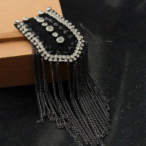 Statement Suit Shoulder Brooch Pin Beads Crystal Long Tassel Punk Rivet Jewelry Organza Big Epaulets Epaulette Rock Wedding