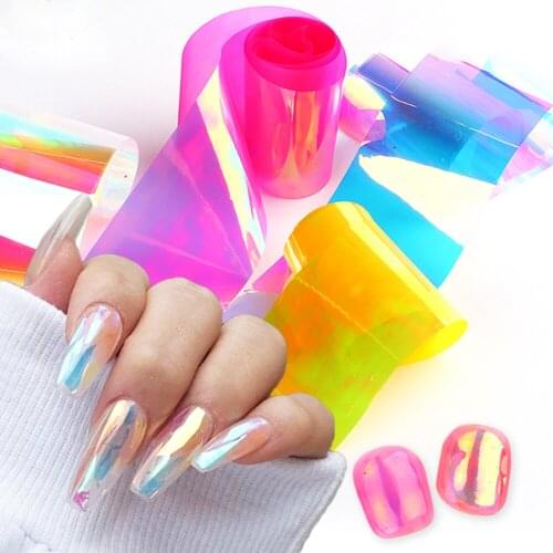 2021 Holographic Aurora Film Nail Stickers Sparkly Ice Cube Glass Paper Nail Foil Summer Wraps Design Cellophane Nails Decoratio