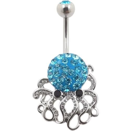 JHJT 1pc Belly Button Rings Surgical Steel Octopus Nombril Cute Woman Navel Piercing Barbell Body Jewelry 14g
