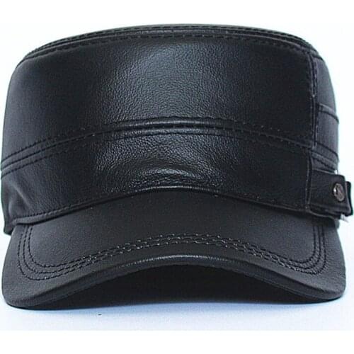 Genuine Leather Middle-aged Dad Caps Winter Warm Mens Hats Cowhide Leather Hat With Thick Warm Ear Protection Flat Cap Casual