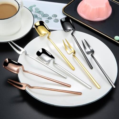 1pcs 304 Stainless Steel Coffee Spoon Gold Plated Fork Hanging Cup Honey Spoon Dessert Fruit Fork Comfortable Handle Kitchen
