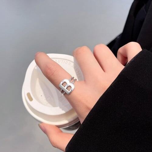 Korean Elegant Trendy Design Letter B Rings Women Fashion Opening Adjustable Rings Female Simplicity Delicate Index Finger Rings