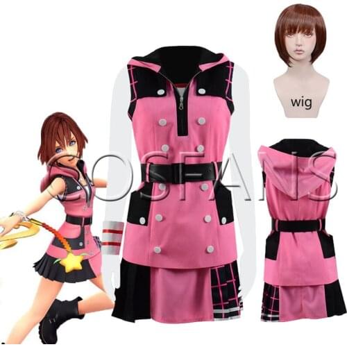 6PCS Kingdom Hearts 3 III Cosplay Kairi Cosplay Costume Uniform Suit Women Girls Adult Halloween Carnival Cosplay Dress and wig