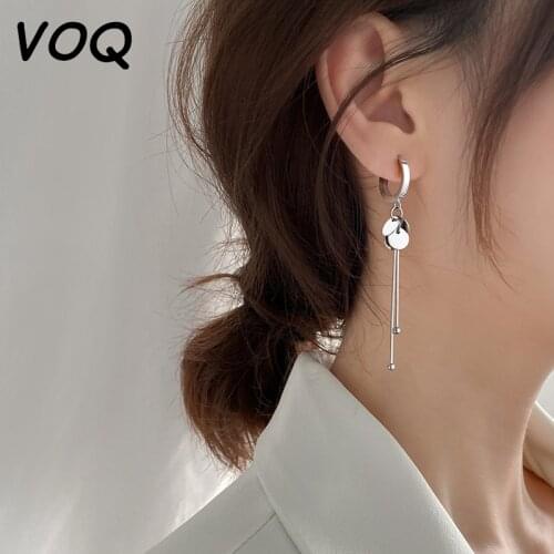 VOQ 925 Sterling Silver Round Discs Hoop Earrings for Women Long Tass Earrings Fashion Jewelry Gifts Wholesale