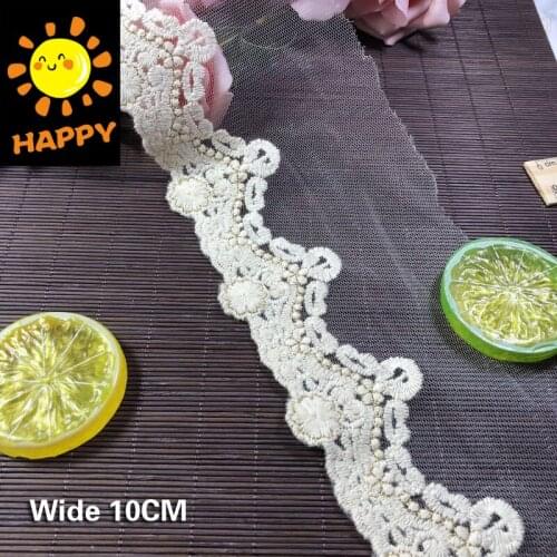 10CM Wide Cotton Embroidered Lace Edge Trim Ribbon Cord Lace Fabric Collar Applique Guipure Fabric DIY Sewing Accessories