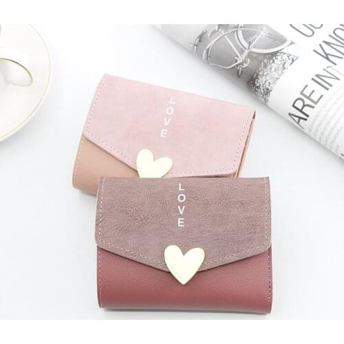 Sweet ladies wallet short heart-shaped small tri-fold large capacity short wallet elegant female student coin purse