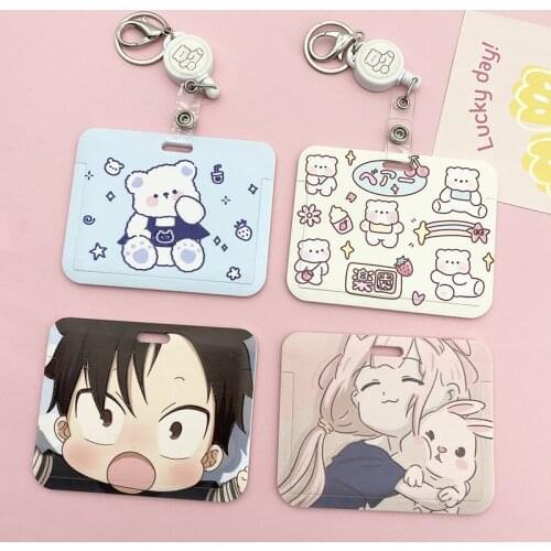 Cute Cartoon Horizontal Card Holder Retractable Badge Reel Keychain Card Cover Student Card Case Lanyard