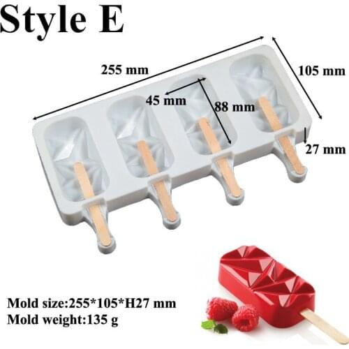 New 4 Cavities Silicone Freezer Ice Cream Candy Bar Making Tool Juice Popsicle Molds Children Pop Lolly Tray Ice Cube Maker