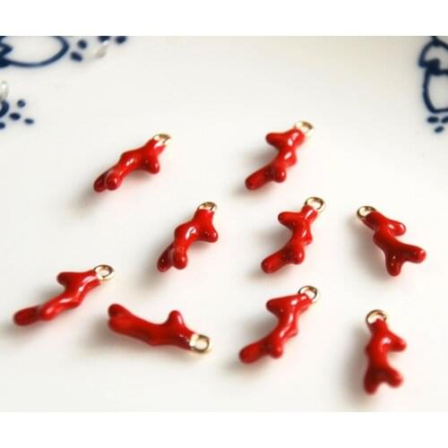 Wholesale 10 pcs/lot gold color imitated coral branch epoxy charms golden jewelry making craft findings DIY for women