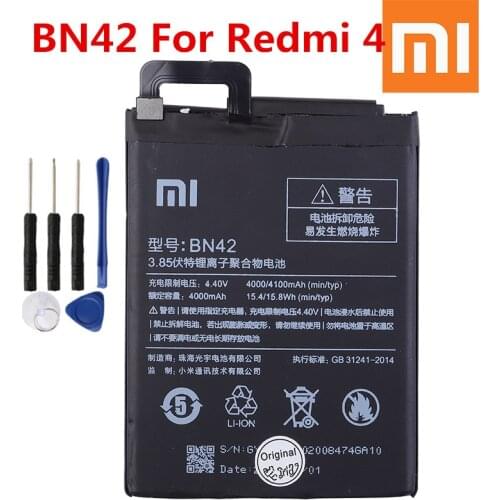 Original XIAOMI BN42 Phone Battery For Xiaomi Redmi 4 Hongmi4 Redrice Standard Edition Authentic Phone Batteries 4000mAh