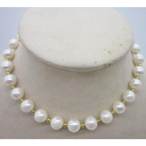 11-10 MM SOUTH SEA NATURAL WHITE PEARL NECKLACE 925silver YELLOW GOLD CLASP 18"