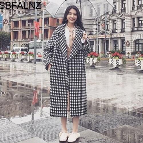 Abrigos Mujer Invierno 2021 Ladies Woolen Coat Autumn Lattice Female Korean Fashion Clothing Plus Size 4XL Long Slim Lining New