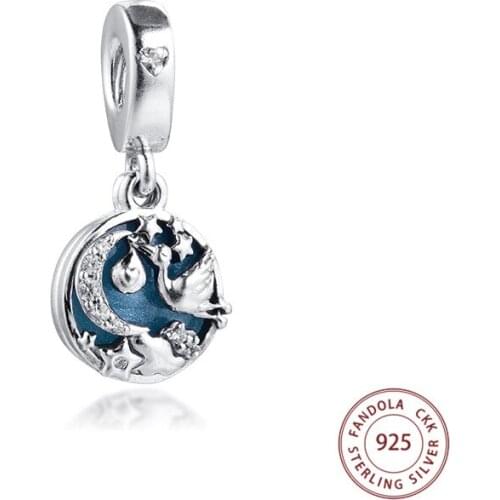 Fits Original Pandora Bracelet 925 Sterling Silver Stork & Twinkling Star Charms Beads for Women Jewelry Making Bijoux Femme