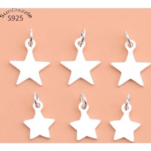 5pcs Real Pure Solid 925 Sterling Silver Star Pendant with Close Ring Pentagram Necklace Bracelet DIY Jewelry Making Findings