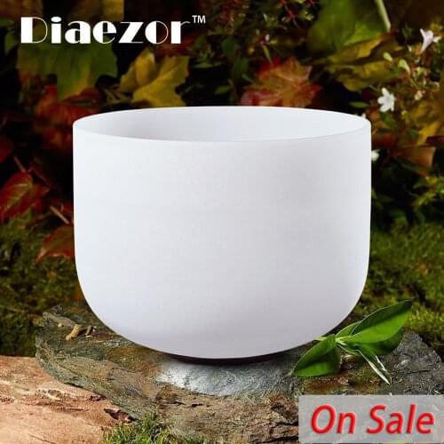 Diaezor 14 Inch 440Hz or 432Hz C/D/E/F/G/A/B Chakra Frosted Crystal Singing Bowl for Sound Healing