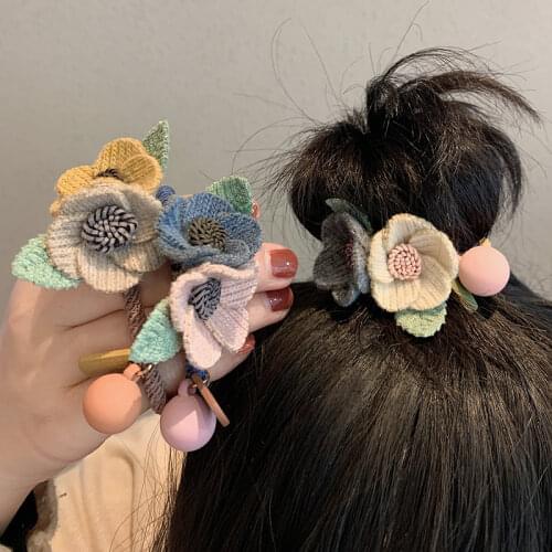Ncmama Hair Elastic Rubber Bands Flowers Hair band Scrunchies for Girls Korean Fashion Hair Ropes Ponytail Hair Ties Accessories