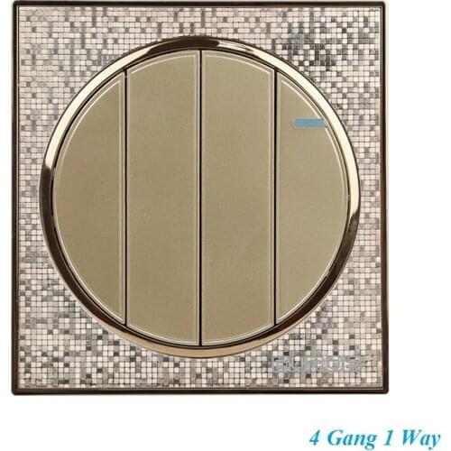 Luxury Champagne Gold Wall Switch Simple and Fashion Round Button Switch 4 Gang 1 Way Single Control Switch 86mm*86mm