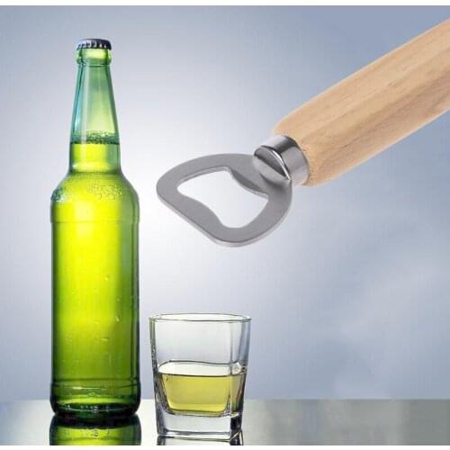 Wood Handle Handheld Bartender Bottle Opener For Opening Beer Cider Soft Drinks
