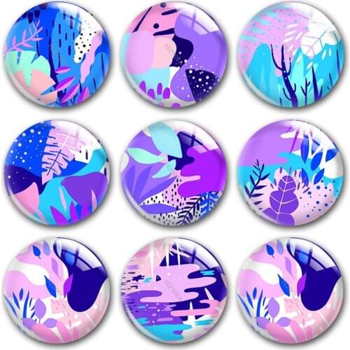Handmade Purple Abstract Flower Doodle Art Round Photo Glass Cabochons Demo Flat Back DIY Jewelry Making Findings Accessory