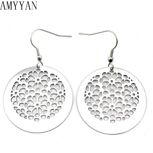 Real 316L Stainless Steel Earrings Woman Earring Hollow Round Disc Drop Earrings Earrings Jewelry For Women Dress