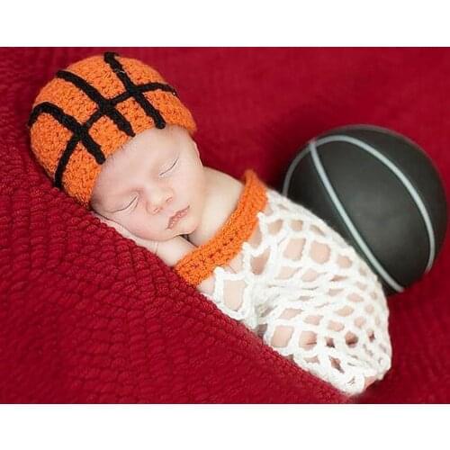 Newborn Hat Sleeping Bag Photography Prop Baby Infant Knitting Woolen Basketball Hat Net Babies Newborn Photography Props