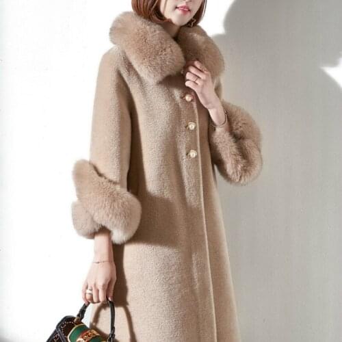 Wool Natural Jacket Women Sheep Shearing Fur Coats Female Parka Real Fox Fur Collar Overcoat Spring Clothes LWL244992