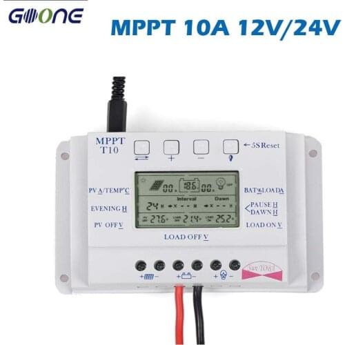 PWM 20A 10A Solar Panel Charge Regulator Controller T10 T20 12V 24V Auto LCD Display Light and Dual Timer
