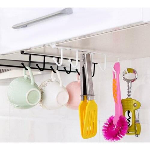 Kitchen Cupboard Storage Rack Glass Mug Kitchen Tools Hanging Metal Hooks Space-saving 2 Rows Load-bearing Housewares Organizer