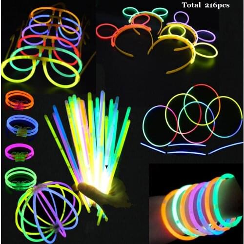 216pcs Glow Sticks Bulk Connectors for Bracelets Necklaces Balls Eyeglasses , Light up Toy Glow in The Dark Stick Party Birthday