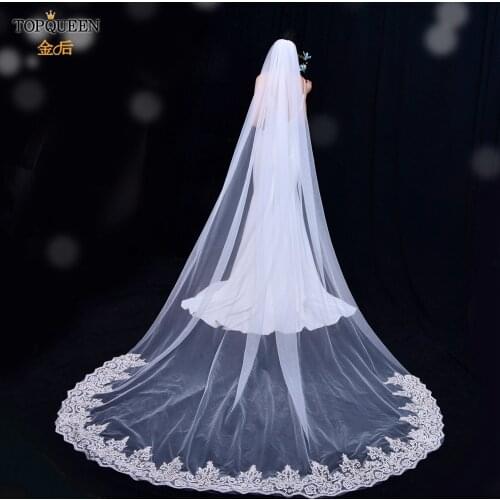 TOPQUEEN V70 Wedding Veils with Comb Cathedral Veil Bride Luxury Bridal Accessories Long Wedding Veils with Lace Embroidery