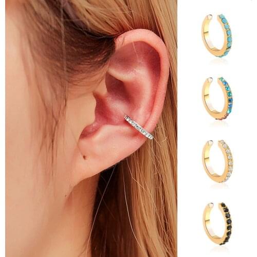 1PC Fashion Retro Exquisite Rhinestone Cross U-shaped Ear Clip Charming Zircon Without Piercing Ear Cuff Women Earrings Jewelry