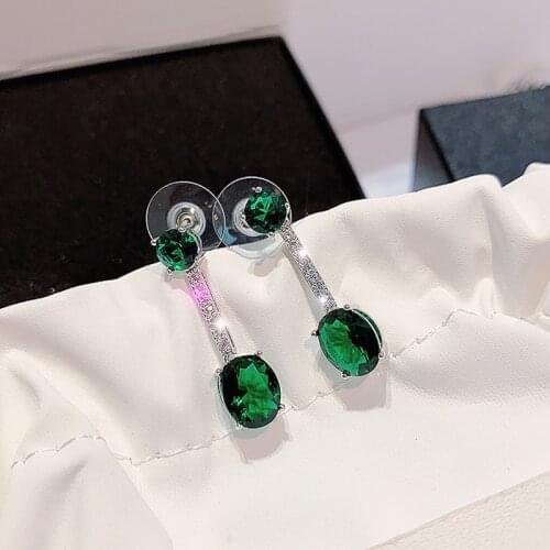 925 Sterling Silver Jewelry Green Diamonds Earrings for Women Girls 2020 Christmas Gift Banquet Wedding Earrings for Women