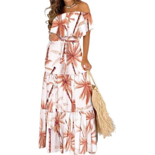 S-3XL Summer Celmia Ruffles Dress Women Sexy Off Shoulder Leopard Print Long Maxi Sundress Buttons Party Vestidos Robe Femme