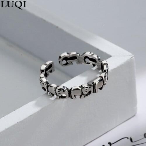 Womens Fashion Ethnic Style S925 Thai Silver Individual Elephant Open Ring R397