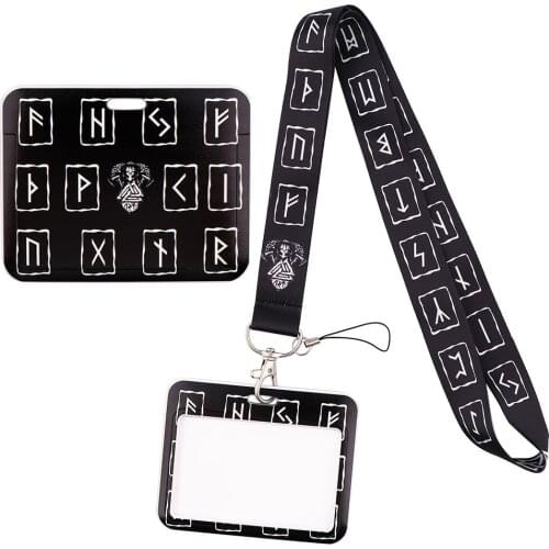 1pcs ZF2998 Viking Rune Lanyard Credit Card ID Holder Badge Student Women Travel Bank Bus Business Card Cover Badge