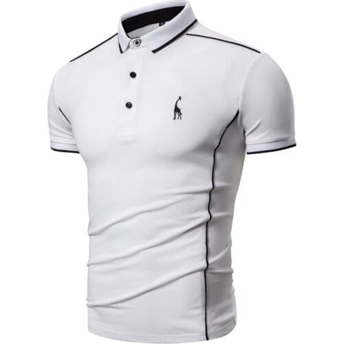 2021 Summer Short-Sleeved Cotton Polo Shirt Men Turn Down Collar Casual Social Style Giraffe Embroidery Mens Polos Male Tops Tee