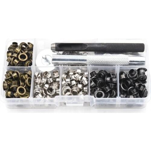 3.5-5mm) 300 sets Metal Eyelets + installation Tools Silver Black Bronze mixed packaging Rivets Metal hole Eyelet tool Buttons