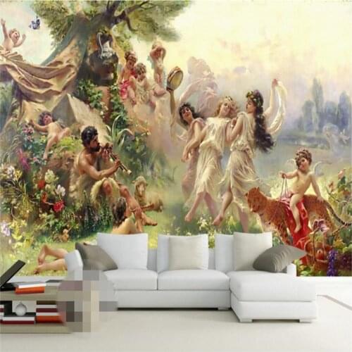 Beibehang 3d Wallpaper Mural Wall Sticker European Classical Oil Painting Angel Paradise Party Dancing Mural Background Wall