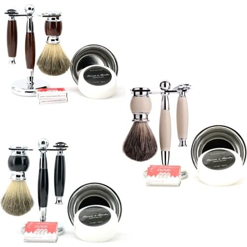 6pcs/kit Men Shaving Brush Holder Safety Razor Soap Bowl Set Metal Spray Paint Blue/Wooden/Ivory Barber Classic Grooming Gift