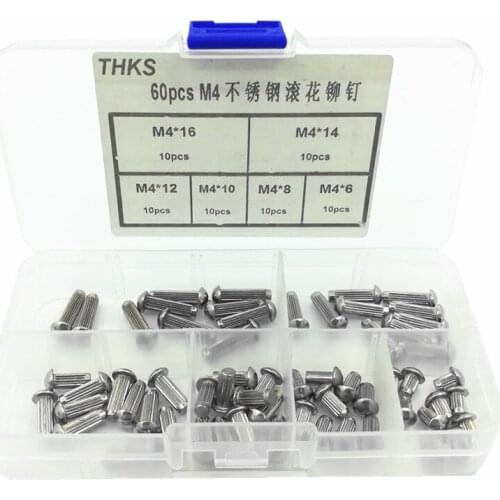 60pcs / box 304 stainless steel knurled rivet solid rivet iron semicircular sign rivet M4 series M4-6