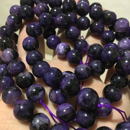AKAC approx10mm semi precious natural charoite deep purple like sugilite smooth round loose beads