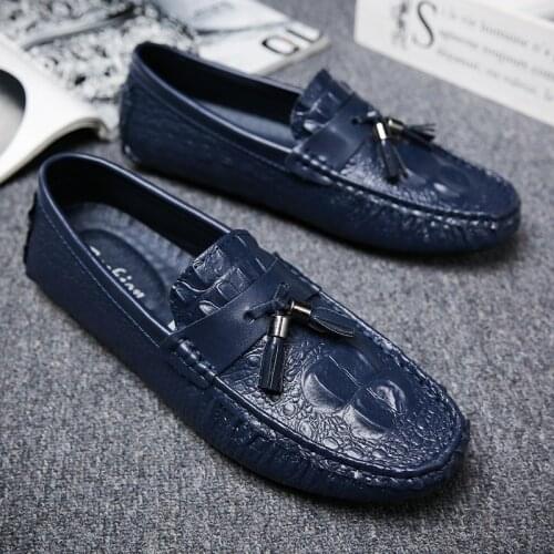ALCUBIEREE Mens Hight Quality Crocodile Pattern Genuine Leather Men Loafers Soft Outsole Slip On Driving Car Shoes Leisure Man