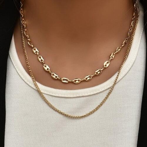 ALYXUY 2pcs/set Pig Nose Punk Fashion Chain Hip Hop Female Choker Trendy Personality Necklace Women Girls Jewelry Gifts
