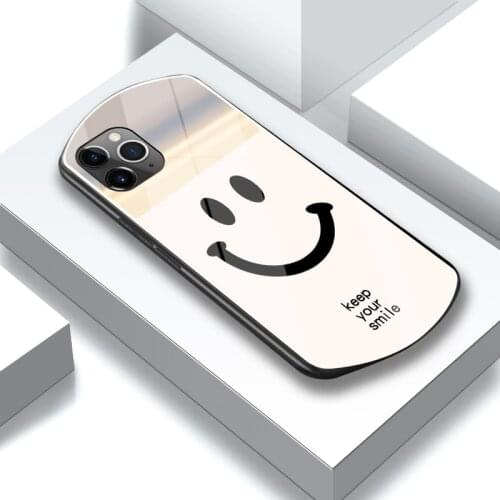 Luxury Cute Oval Smile Tempered Glass Phone Case For iPhone 12 11 Pro Max XSmax XR X SE 8 7 6 Plus Mirror Silicone Cover