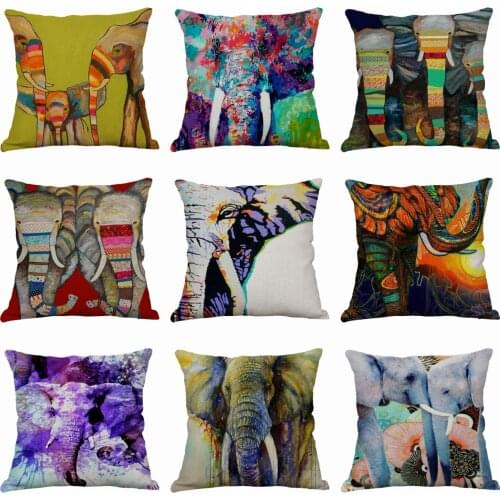 Elephant pattern Case Throw Pillowcase Cotton Linen Printed Pillow Covers For Office Home